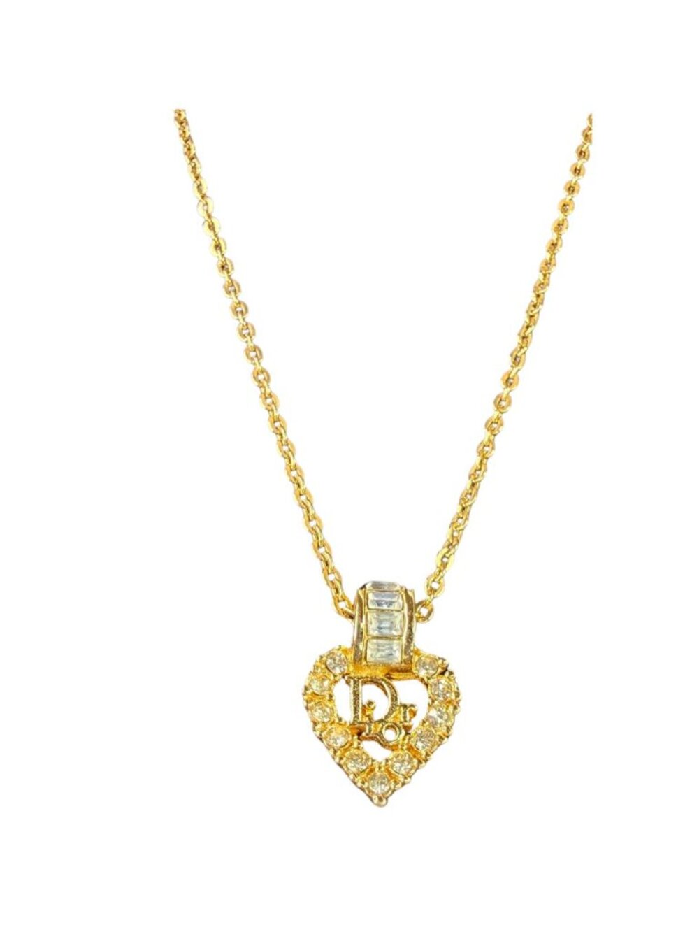 Christian Dior Vintage Gold-Plated Strass Heart CD Pendant Necklace